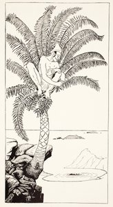 Pestonjee Bomonjee Sitting in His Palm-Tree and Watching the Rhinoceros Storks Bathing, Illustration from 